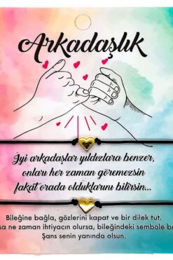 Toptan Altın Renk Siyah  İp Kalp Arkadaş  Bilekliği - 1140