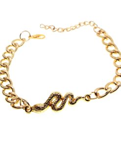 Toptan Altın Renk Unisex Yılan Figurlu Cadena Bileklik - 1536