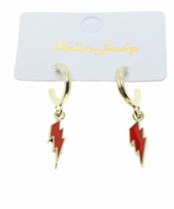 Wholesale Silver Color Red Enamel Lightning Bolt Lightning Earrings - 1972