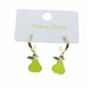 Wholesale Silver Color Green Enamel Pear Earrings - 1976