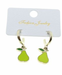 Wholesale Silver Color Green Enamel Pear Earrings - 1976