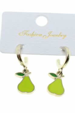 Grossiste Boucles d'oreilles poire en émail vert couleur argent - 1976