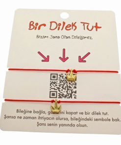 Toptan Altın Renk Kırmızı İp  Kral  Taçı Arkadaş  Bilekliği - 1874