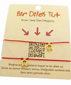 Toptan Altın Renk Kırmızı İp  Nal Arkadaş  Bilekliği - 1877