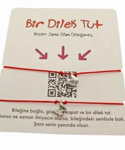 Toptan Gümüş Renk Kırmızı İp Kelebek  Arkadaş  Bilekliği - 1860