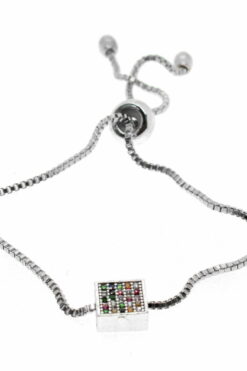 Grossiste Bracelet en Argent Couleur Pierres de couleur Modèle carré Lift Zircon - 2041