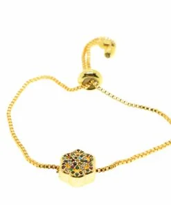 Wholesale Gold Color Colorful Stone Cloud Model Elevator Zircon Bracelet - 2036