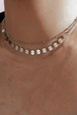 Großhandel Silber Farbe zwei Schicht Ball und Pailletten Kette Halskette - 2152