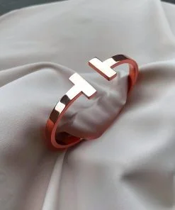 Toptan Rose Renk Tiffany Model T Uçlu Desenli Kelepçe Bileklik - 2118