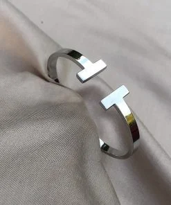 Оптовый серебряный цвет Tiffany модель T-образный узорчатый браслет-манжета - 2117