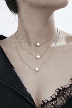 Collier trois perles argenté en gros - 2127