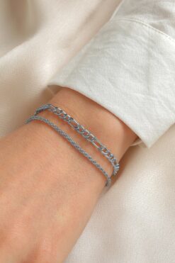 Bracelet unisexe argenté avec chaîne et fermoir torsadé - 2123