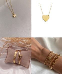 Wholesale Gold Color Combination Heart Necklace Star Necklace Kartier Nail Bracelet and Cube Combination Bracelet - 2171