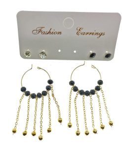 Wholesale Gold Color Black Beads Stylish Dangle Handcrafted Combination Earrings - 2234