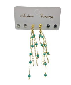Collier de perles turquoise couleur or, boucles d'oreilles élégantes faites à la main - 2213