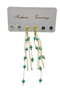 Collier de perles turquoise couleur or, boucles d'oreilles élégantes faites à la main - 2213