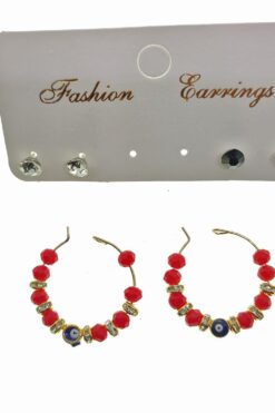 Boucles d'oreilles pendantes élégantes faites à la main avec perles rouges couleur or - 2239
