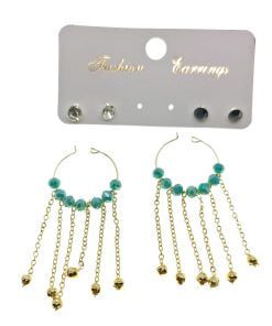 Wholesale Gold Color Turquoise Beads Stylish Dangle Handcrafted Combination Earrings - 2235