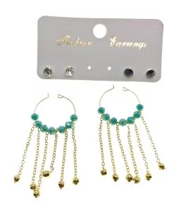 Wholesale Gold Color Turquoise Beads Stylish Dangle Handcrafted Combination Earrings - 2235