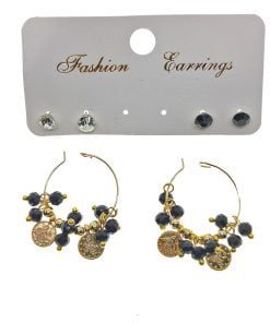 Wholesale Gold Color Black Bead Stylish Dangle Handcrafted Combination Earrings - 2246