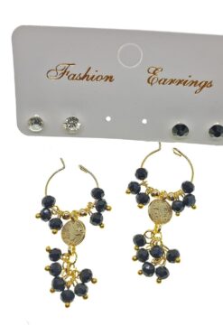 Boucles d'oreilles combinées de couleur or et de perles noires - 2227