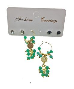 Wholesale Gold Color Turquoise Beads Stylish Dangle Handcrafted Combination Earrings - 2229