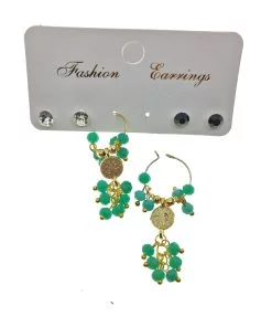 Wholesale Gold Color Turquoise Beads Stylish Dangle Handcrafted Combination Earrings - 2229