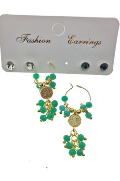 Boucles d'oreilles pendantes élégantes faites à la main avec perles turquoise couleur or - 2229