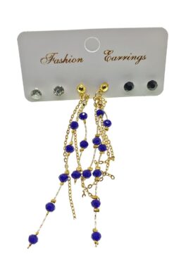 Boucles d'oreilles combinées de couleur or et de perles bleues - 2215
