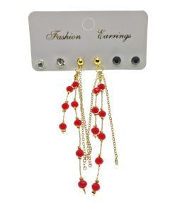 Collier de perles rouges couleur or en gros, boucles d'oreilles élégantes suspendues faites à la main - 2214