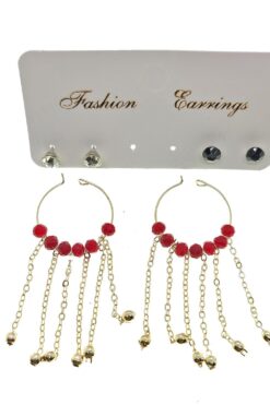 Boucles d'oreilles pendantes élégantes faites à la main avec perles rouges couleur or - 2236