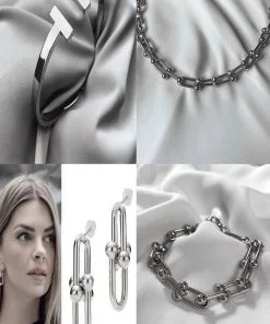 Оптовая продажа серебряного цвета Tiffany Blanca комбинированный набор ожерелье, браслет, браслет, кафф и серьги комбинированный продукт - 2276