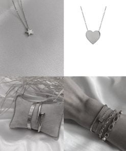 Wholesale Silver Color Combination Heart Necklace Star Necklace Kartier Nail Bracelet and Cube Combination Bracelet - 2277