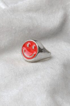 Großhandel versilbert rote Farbe einstellbar Smiley Gesicht Lächeln Ring - 2296