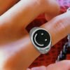 Wholesale Silver Plated Black Color Adjustable Smiling Face Knight Ring - 2299