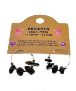 Toptan Doğaltaş Başak Burçu Obsidyen Taşı Burç Küpe - 2333