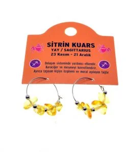 Toptan Doğaltaş Yay Burçu Sitrin Kuars Taşı Burç Küpe - 2342