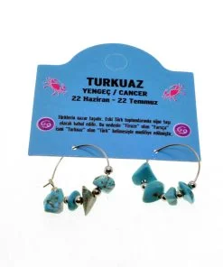 Toptan Doğaltaş Yengeç Burçu Turkuaz Taşı Burç Küpe - 2343