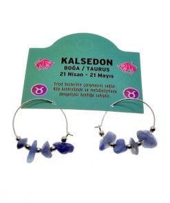 Toptan Doğaltaş Boğa Burçu Kalsedon Taşı Burç Küpe - 2334