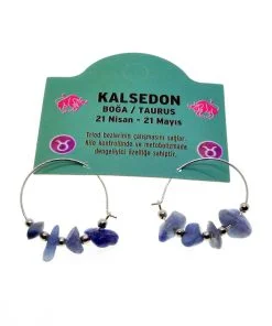 Toptan Doğaltaş Boğa Burçu Kalsedon Taşı Burç Küpe - 2334