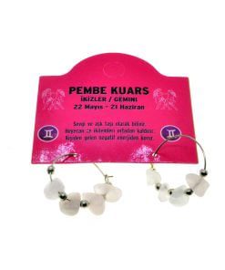 Toptan Doğaltaş İkizler Burçu Pembe Kuars Taşı Burç Küpe - 2335