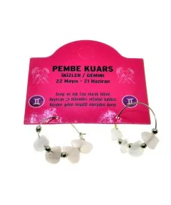Toptan Doğaltaş İkizler Burçu Pembe Kuars Taşı Burç Küpe - 2335