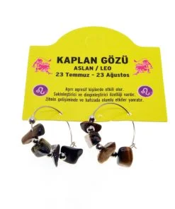 Toptan Doğaltaş Aslan Burçu Kaplan Gözü Taşı Burç Küpe - 2331