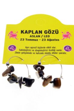 Toptan Doğaltaş Aslan Burçu Kaplan Gözü Taşı Burç Küpe - 2331