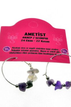 Toptan Doğaltaş Akrep Burçu Ametist Taşı Burç Küpe - 2330