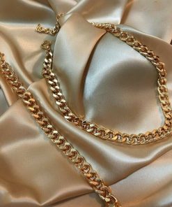 Wholesale Gold Color Women Gold Plated Stylish Cadena Necklace Bracelet Set - 2408