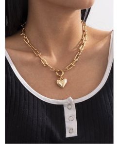 Toptan Altın Renk Kadın Tiffany Model Kalpli Lüks Yeni Sezon Kolye - 2412