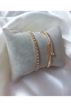 Bracelet manchette plaqué or anti-ternissement pour femme avec clou et bracelet combiné Waterway - 2406