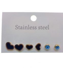 Wholesale Gold Color Black Heart Heart Eye Steel Earrings - 2568