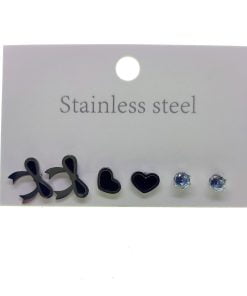 Wholesale Silver Color Bow Heart Single Stone Steel Earrings - 2574